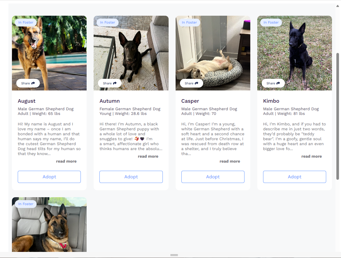 Before RescueSync: a Petstablished iframe embed that looks out of place